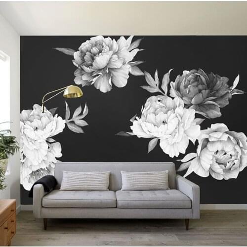 Black And White Watercolor Peony Rose Flowers Wall Sticker Home Decor Living Room Kids Room Wall Decal Flowers Decoration