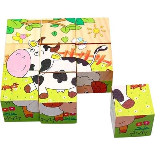 Children Wooden 9 Blocks Six Sides Building Blocks Wood Building Wooden Tower Blocks Toy Game Family/Party Funny Blocks Game