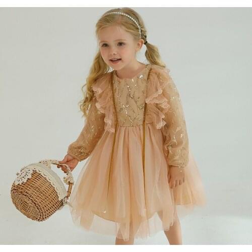 Kids Autumn Lace Dress Long Sleeve Solid Dress Christmas Outfits Baby Girls Causal Princess Dress Children Winter Clothing