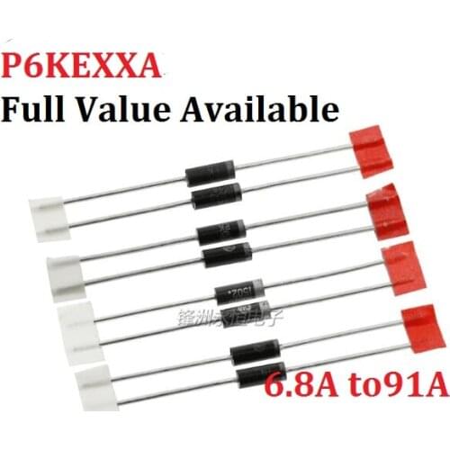 20PCS TVS Diode P6KE6A8/16A/18A/10A/12A/13A/15A/24A/27A/30A/33A/36A/51A/91A TVS Diode PKKE6.8A P6KE16A P6KE18A P6KE15A P6KE36A