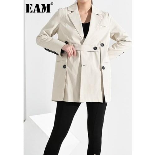 [EAM] Loose Fit Button Split Temperament Jacket New Lapel Long Sleeve Women Coat Fashion Tide Spring Autumn 2021 JQ29000