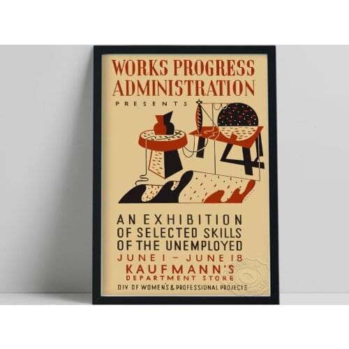 Works Progress Administration Prints Art, KaufmannS Pittsburgh Pa Wpa Exhibition Poster, Vintage Abstract Home Decor, Idea Gift