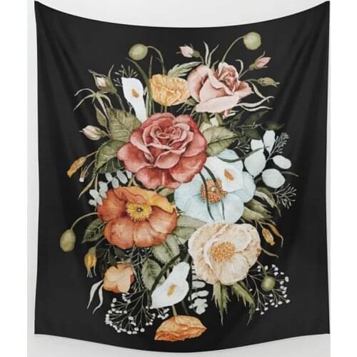 Indian Floral Wall Hanging Tapestry Retro Pink Flower Wall Hanging Tapestries Bohemian Plant Print Cloth for Traval Camping