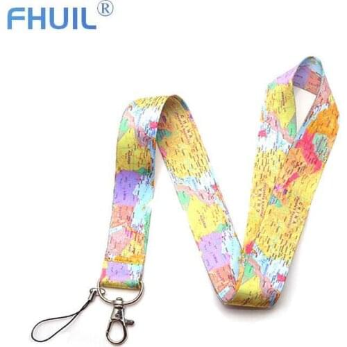 World map Mobile Chain Phone Neck Straps Lanyard Card Holder for keys Phone Custom Lanyards Camera USB Flash Drives keycord