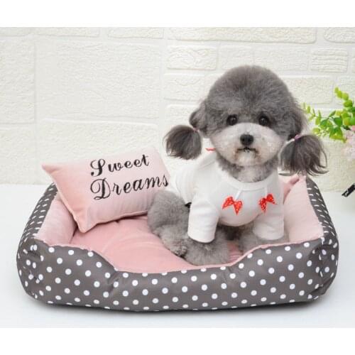 Dog Bed Dot Deisgn With Pillow Cat Washable Sleeping Bag Comfortable dog beds for small dogs Dogs Winter Warm Kennel Soft Bed