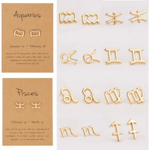 Hot Selling European and American Personality Symbol Version Twelve Constellation Earrings Personality Ladies Alloy Jewelry