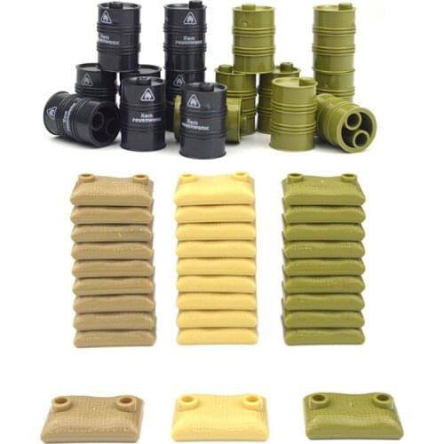 Sandbags Military Accessories bricks Oil Drum Swat Weapon Soldier WW2 Army MOC Parts Building Block scene series