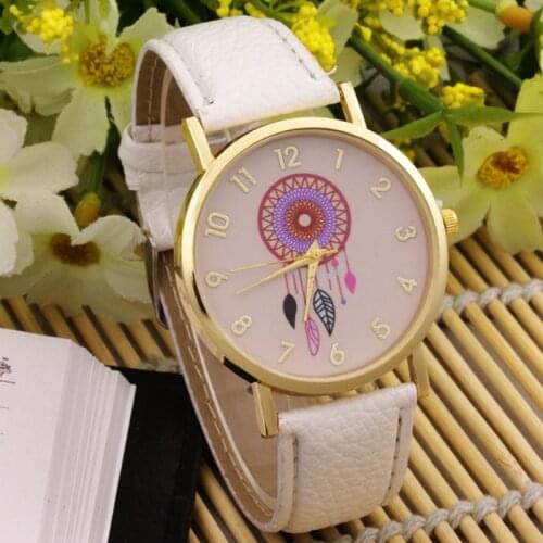 Fashion Women For Watch Casual Dress Dreamcatcher Pattern Clock Leather Flower Quartz Wrist Watches Relogio Feminino Reloj Mujer