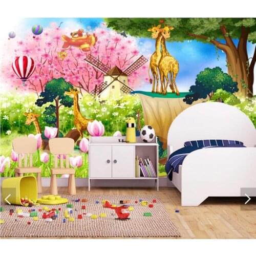Murales De Pared 3d Hot Air Airplane Carton Animal Photo Wallpaper Nature Kids Room Boys Art Wall Decor Wall Papers Flower Mural