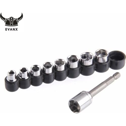EVANX 1/4" Hex Socket Set 9pcs Shank Screwdrivers Holder Adapter Nut Driver Socket Bits Drill Power Tools
