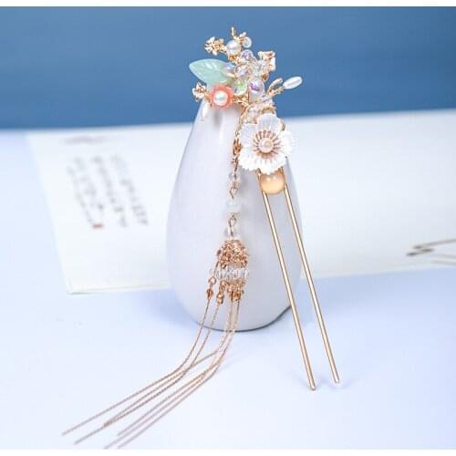 The new ancient style stepped hairpin. Hanfu element shell hairpin headdress Super fairy tassel classical hair accessory BN