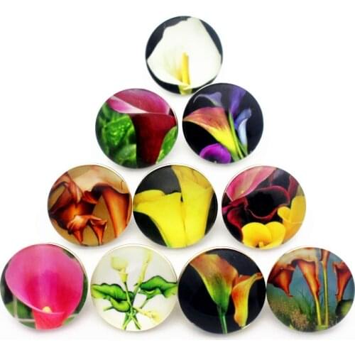 Newest 12pcs/lot flower glass petunia snap buttons 18mm leather clasp snap button bracelet snap Bangles jewelry