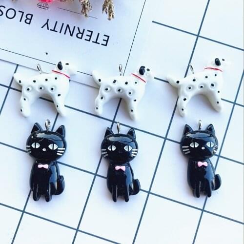 Kawaii Flat back resin charms Dogs and cats pendant for DIY decoration keychain necklace charms 10pcs