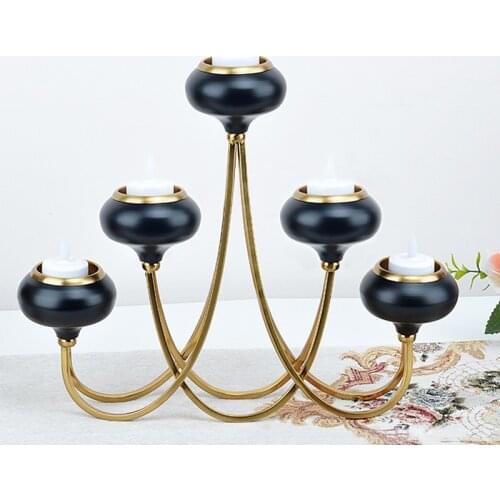 Luxury 5 Heads Candle Holders Black Candle Cups Candelabra Home Dinner Candlelight Candlestick Wedding Table Centerpieces Decor