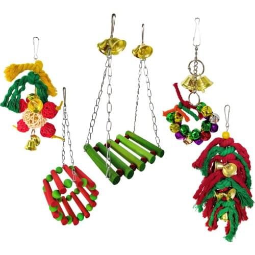 Christmas Parrot Toys Reliable Chewable Hanging Toys Chewing Bite Toys with Bell Hanging Swing Relax Toys