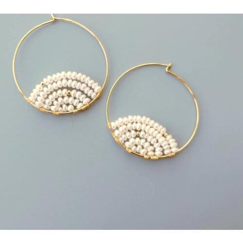 LiiJi 925 Sterling Silver Gold Color Pearl Earring High Luster Freshwater Pearl Hoop Earrings Handmade Delicate Elegant Jewelry