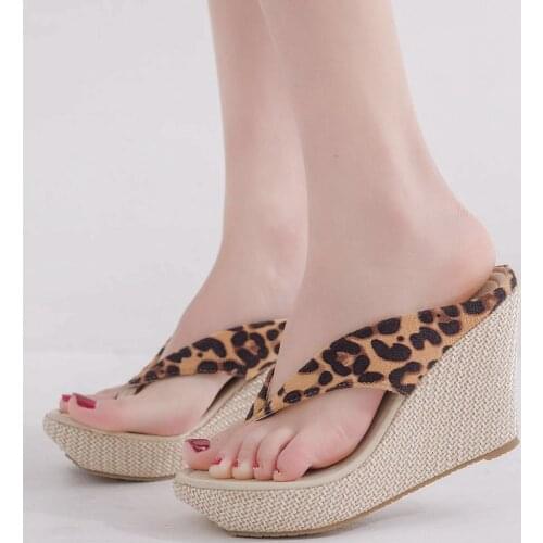 Spring Summer Fashion Wedges High Heels Slippers Casual Beach Slides Sandals White Outside Women Flip Flops Shoes H0141