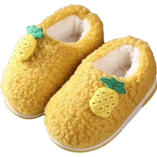 Kids winter indoor floor slippers cute fruit loop pile warm shoes for boys girls soft sole non slip for age 1-9 years old