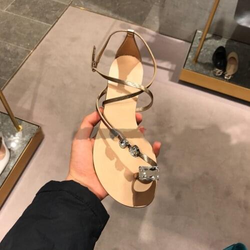 Flats Sandals 2021 New Summer Rhinestones Flip-flop Flat Roman Shoes Beach Sandalias Water Drill Clip Toe Shoe Modern Sandals