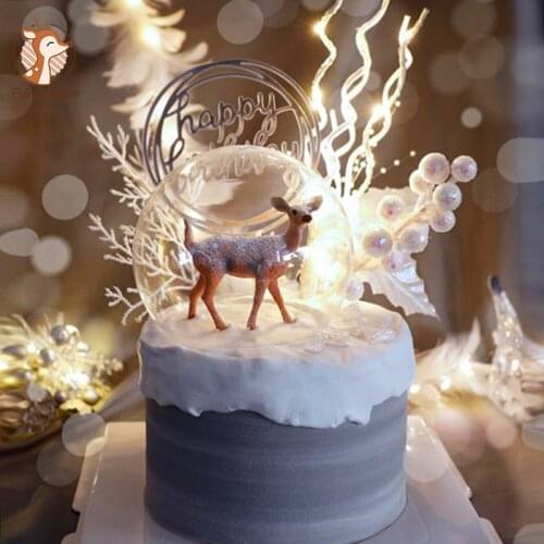 Merry Christmas Cake Toppers Deer Decorations Happy Birthday Party for Baby Shower Anniversary Baking Supplies Girl Love Gifts