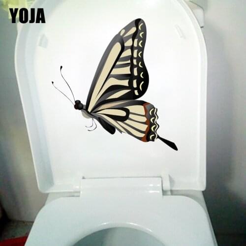YOJA 21.5X18.5CM Black Flower Butterfly Cartoon Bathroom Decor Toilet Sticker Funny Animal Wall Decal T1-2026