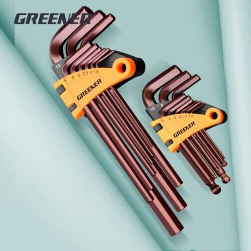 Greener 9PCS L Type Screwdriver Hex Wrench Set Allen Key Hexagon Flat Ball Torx Head Spanner Key Set Hand Tools