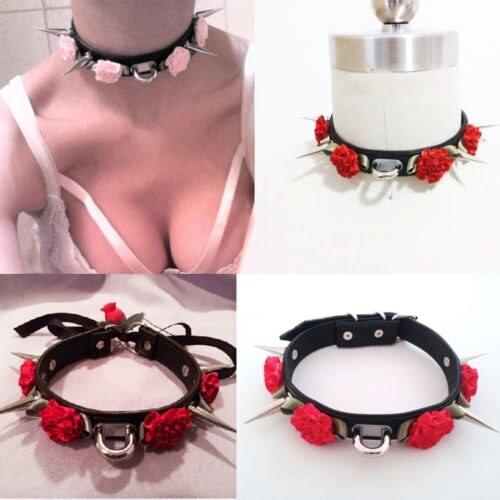 Sexy Fashion Harajuku Handmade Leaather lolita Flower Choker Stud Rivets Punk & Goth Collar belt Necklace Torque Free shipping