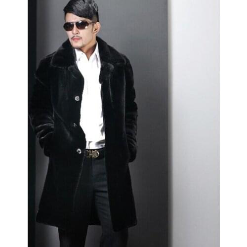Winter mens faux mink fur coats thicken warm overcoat mens single-breasted leather coats masculino motoqueiro chaqueta black