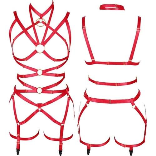 2021 The New Women Sexy Lingerie Cropped Punk Straps Lingerie Stretch Gothic Garter Rave Sexy Crazy Night Underwear Hollow Out