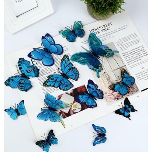3D Blue Color butterfly Simulation PVC Wall Stickers Fridge magnet Decorative painting accessories living room decoration modern