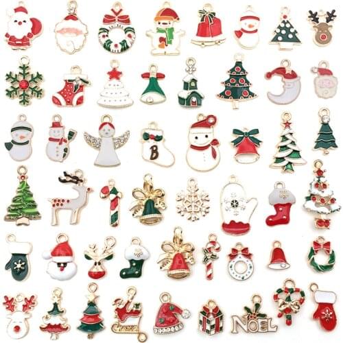 50Pcs Christmas Enamel Charms Mixed Pendants DIY Jewely Making Alloy Findings Accessory For Neacklaces Earrings