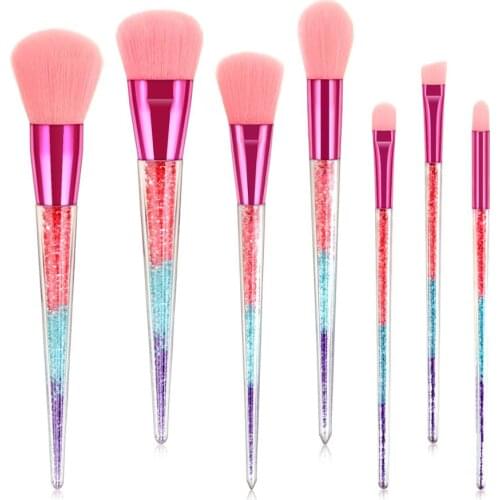 7Pcs Crystal Pink Transparent And Handle Purple Tube Eye Makeup Brush Set Blooming Outline Tool To Create A Refined Look #LR1