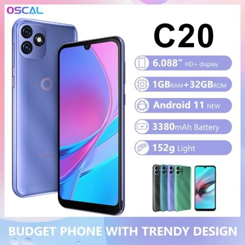BLACKVIEW OSCAL C20 Smartphone 1GB+32GB SC7731E Quad Core 6.088" Cellphone 3380mAh Dual Camera Android11 Face ID 3G Mobile Phone