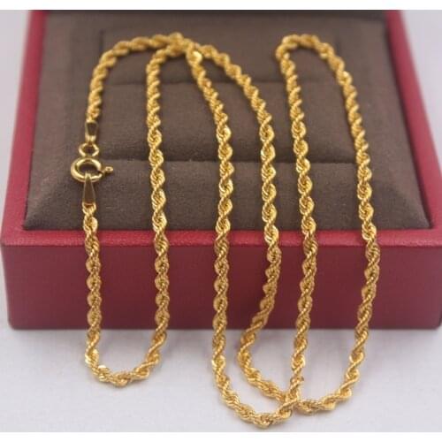Pure 18k Yellow Gold Chain Unisex Luck 2mmW Rope Link Chain Necklace 18inches 2.5-3g