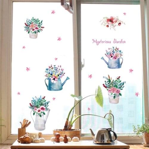 Potted Plant Colorful Bonsai Wall Stickers Kitchen Cabinet Window Glass Decor Wall Decals DIY Decorative Wallpaper Poster Mural
