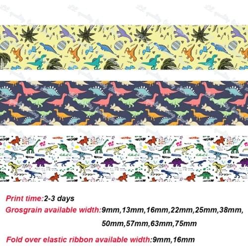 Dinosaur grosgrain ribbon printed cartoon ribbon handmade bows DIY headwear hair bows accessories kid clothes garmment 50 yards