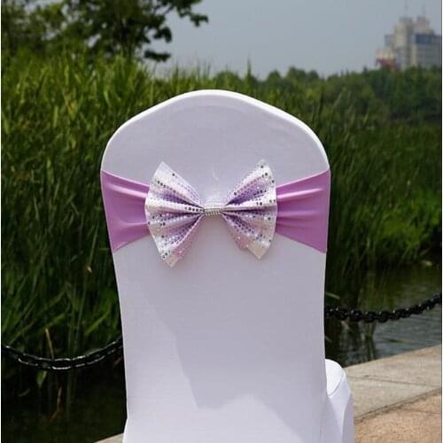 Spandex free tie stretch wedding chair cover with double Sequins chair decoration elastic wedding party decorate