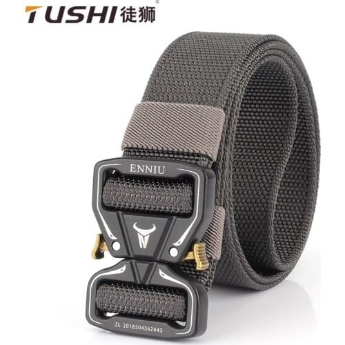 ENNIE 2021 New Fashion Dual Way Adjustment Men Belt 125cm*3.8cm Nylon Weave Tactical Waistband Metal Quick Release Buckle Girdle