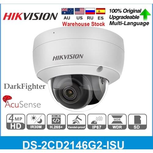 Hikvision Original DS-2CD2146G2-ISU 4MP H.265+ WDR built-in mic and SD slot 1/2.7COMS IR30m IP67 IK10 PoE Fixed Dome IP Camera