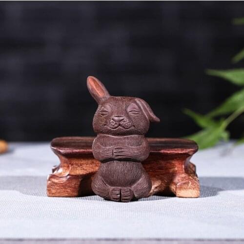 Chinese Purple Clay Tea Pet Handmade Rabbit Model Statue Ornaments Sculpture Tea Figurine Desktop Crafts Tea Set Decoration