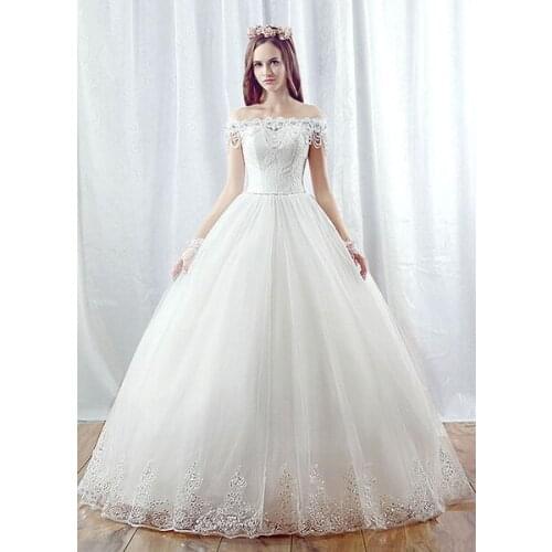 Lace Wedding Dress Ball Gown Maxi Bridal Dress Off The Shoulder Backless Beading Tiered Chains White Princess Bridal Gown