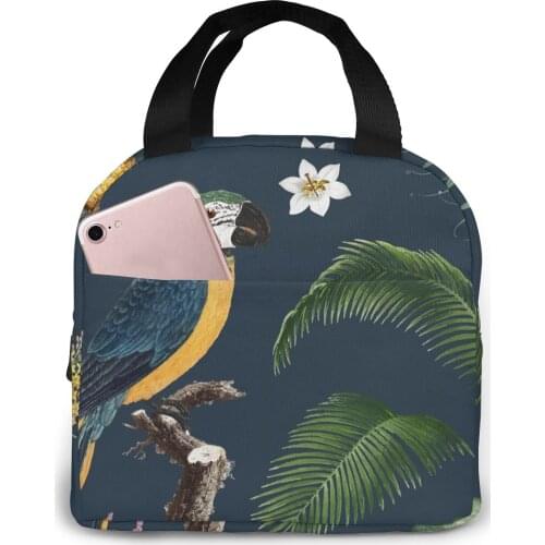 Macaw Foliage Illustration Cooler Lunch Box Portable Insulated Lunch Bag Thermal Food Picnic Lunch Bags
