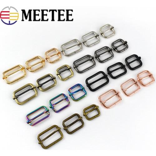 Meetee 20pcs 13-50mm Metal Pull Core Buckle Webbing Adjustment Buckles Tri-glides Slides Roller Pin Clasp Bag Strap Slider Hook
