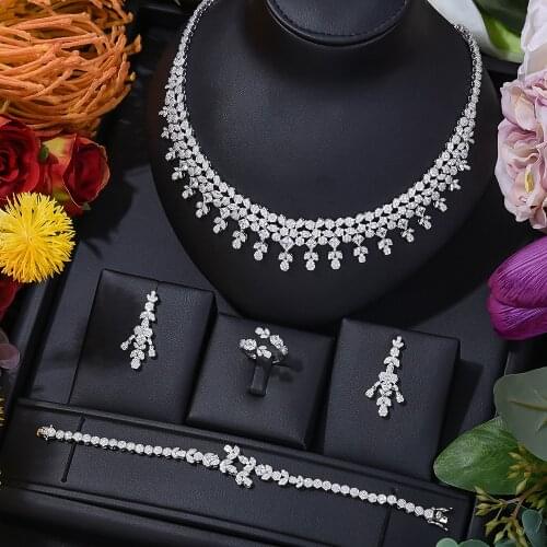Missvikki Fashion 4PCS Luxury 4 Layers Smooth Feather African Jewelry Set For Women Wedding Dubai Bridal Jewelry Set Indian 2021
