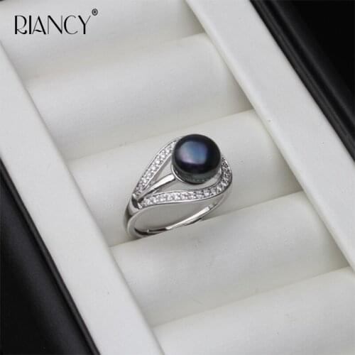 Trendy Black Natural Freshwater pearl ring Elegant retro wedding jewelry for women gift