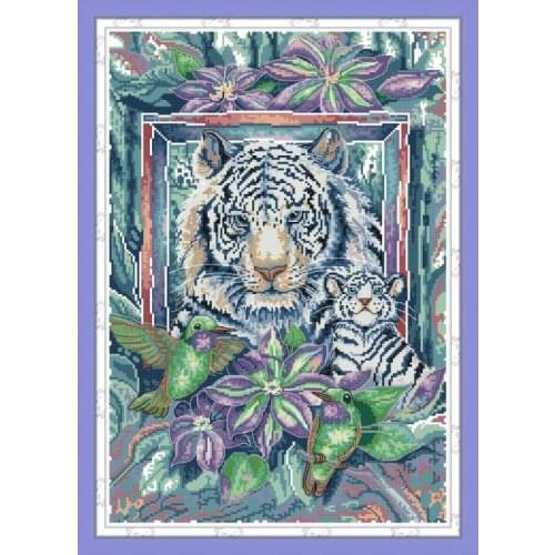 Tiger mother and child cross stitch kit, animal tiger, 14ct 11ct count print canvas cross stitch kit, embroidery DIY, needlework