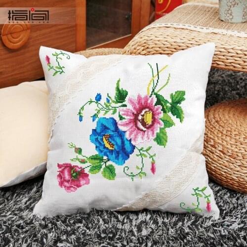 Cross stitch new pillow living room bedroom car pillow fresh pillow cushion floral pattern beginner hand embroidery kit