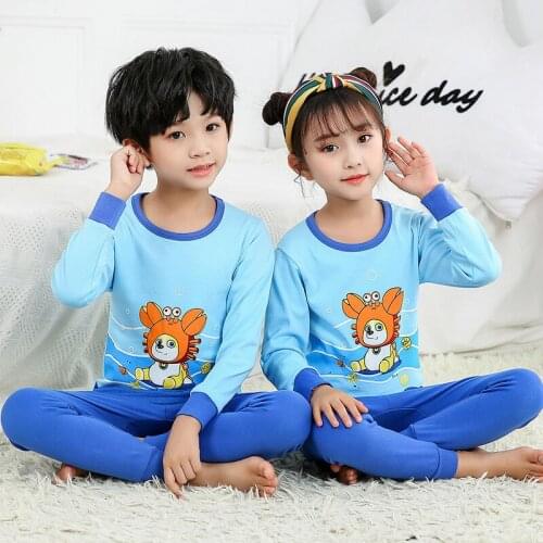 Unisex Cartoon Print Pajamas For Girls Soft Cotton Sleepwear Children Skin Friendly Pyjamas For Kids Home Clothing Nighty