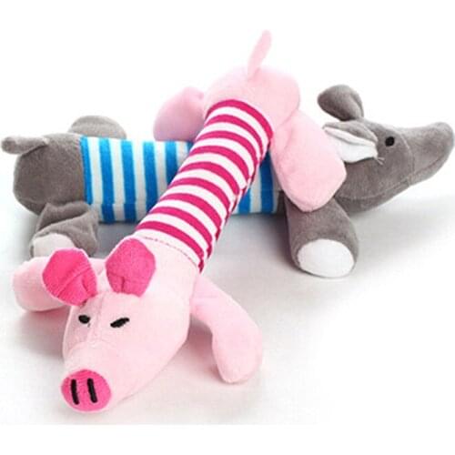 Cute Pet Dog Cat Plush Squeak Sound Dog Toys Funny Fleece Durability Chew Molar Toy Fit for All Pets Elephant Duck Pig