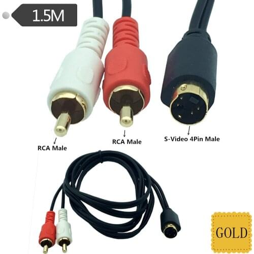 S-Video & 2-RCA Audio Cables Combo 4 Pin SVideo Male Cord, Gold Plated 1.5m